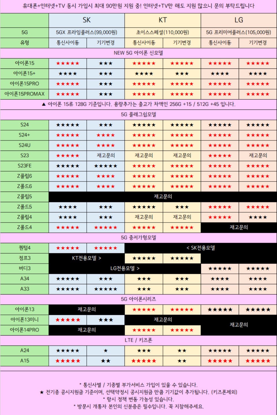 8월 휴대폰시세표🟨 사전예약하신분들 정말 죄송합니다.. 🟨 | 대구광역시 달서구 신당동 | 모바일기기 | 당근 비즈 소식