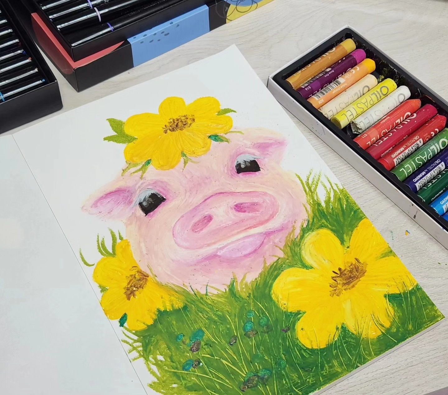 🌼 오일파스텔 돼지 그림 일러스트 🐖🌼