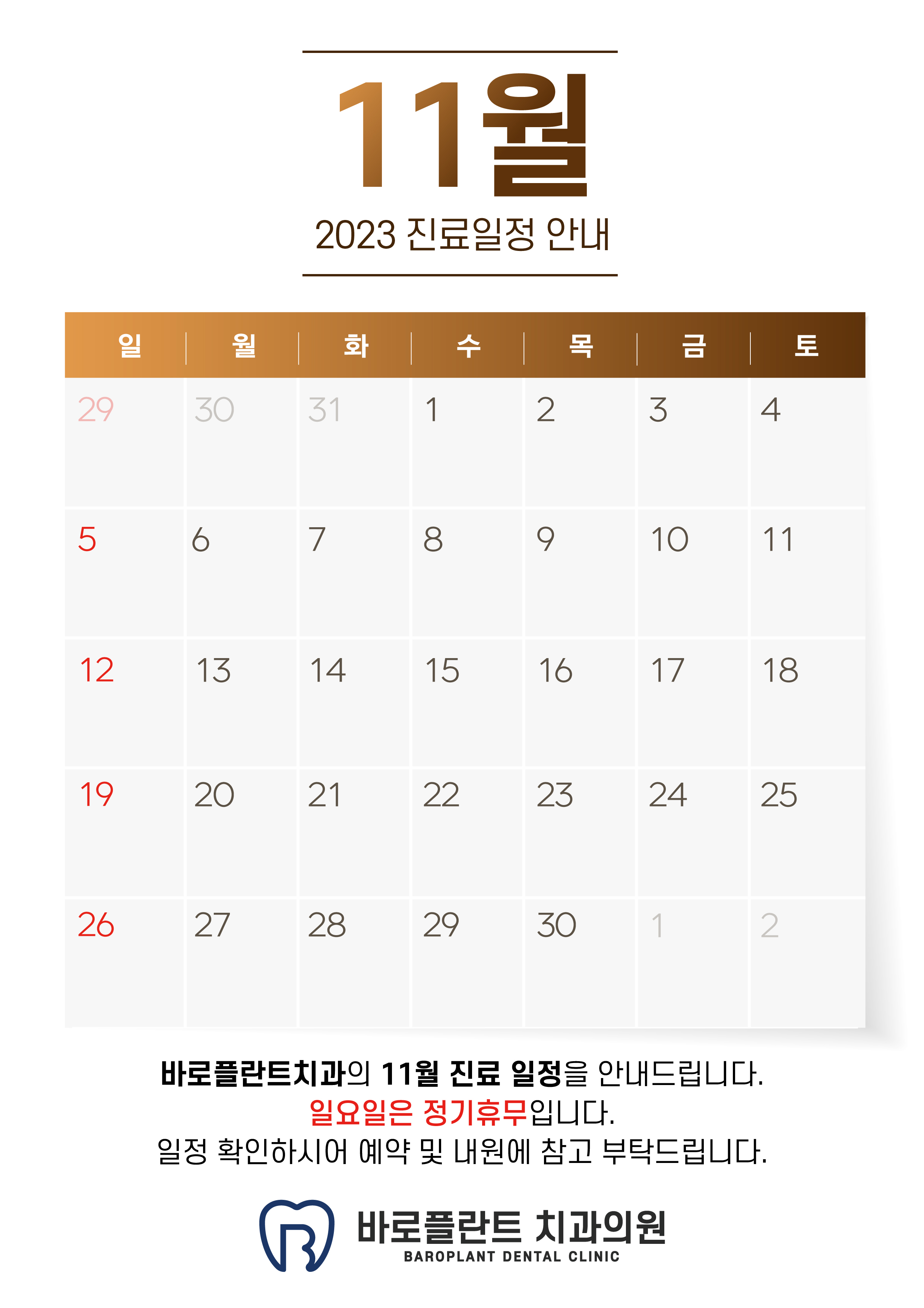 11월 진료 일정 안내입니다.