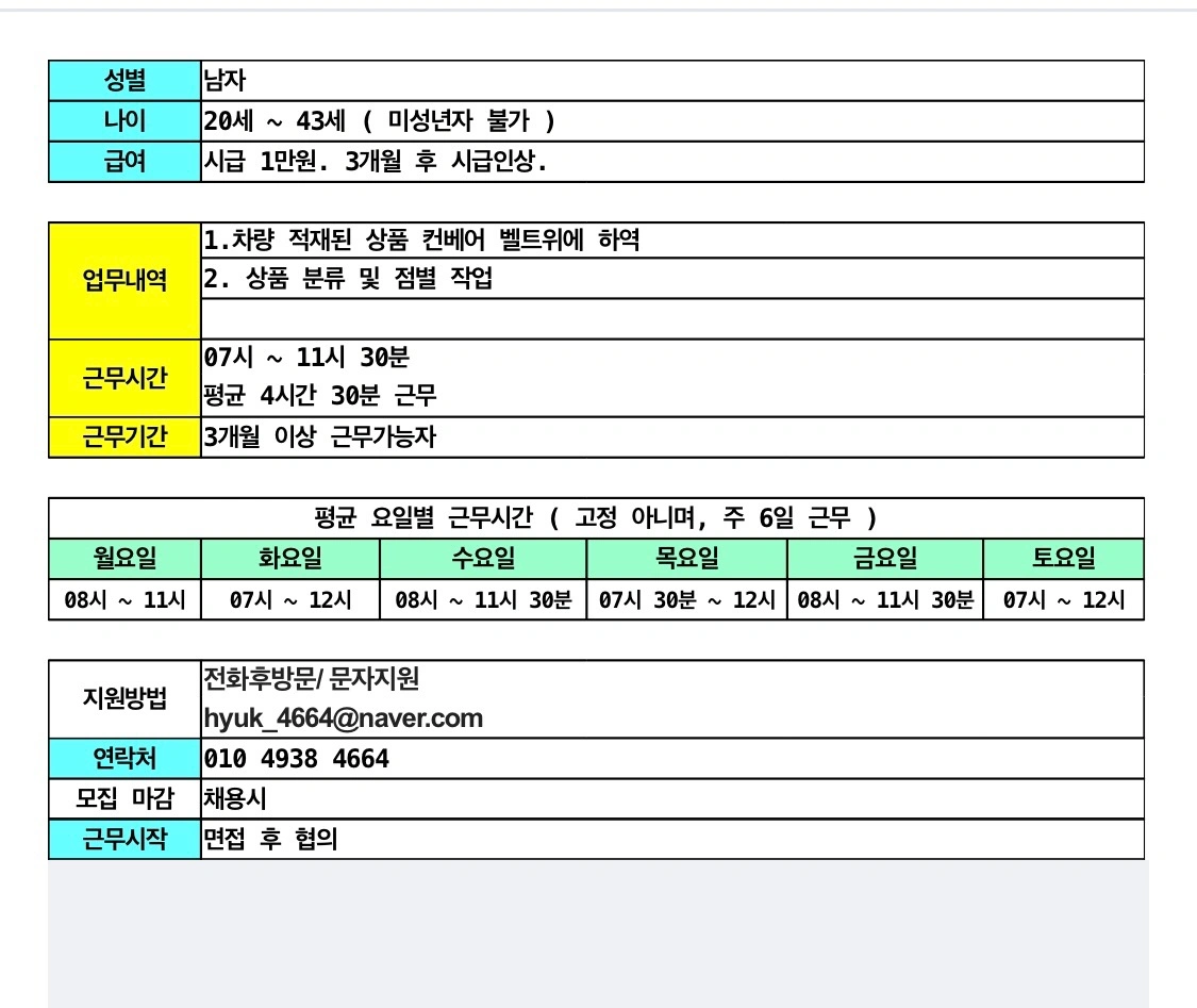 성서 이마트물류 상품 하역 및 분류 작업