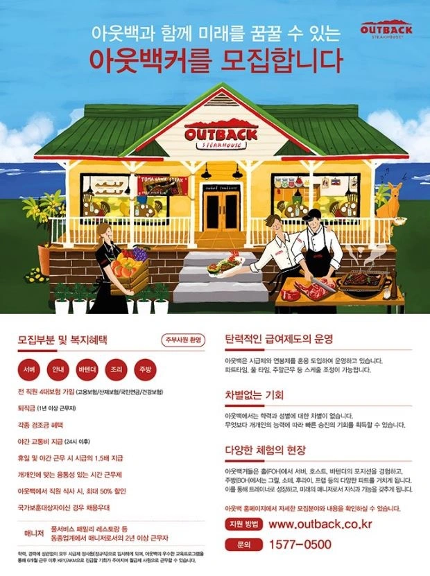아웃백하남스타필드점 직원 모집 공고