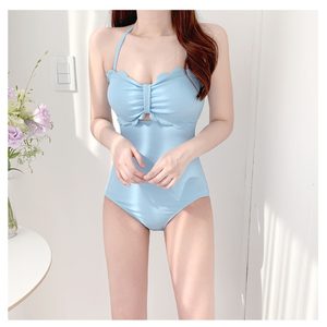 새상품) 물결하이웨이스트 홀터넥모노키니(스카이블루)