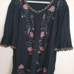 블랙꽃자수 면가디건 66 77