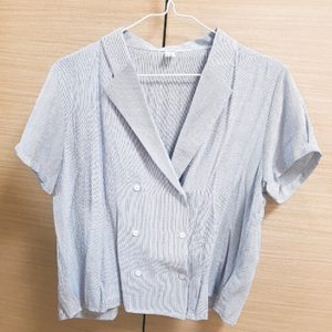 린넨잔스트라이프셔츠 린넨스트라이프블라우스 소라린넨반팔셔츠