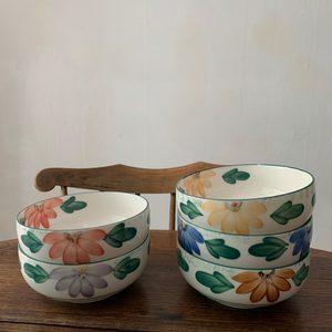 일본 빈티지 핸드메이드 그릇 5p hand painted 빈티지 면기 앤틱그릇 플라워프린트