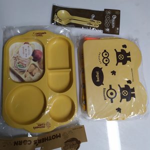 새상품) 마더스콘 옥수수식판, 미니언즈 옥수수 도시락, 옥수수 숟가락포크세트 일괄