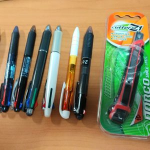 형광펜, 멀티펜, 3색펜, 명품펜, 2+1펜, 3+1펜, 4+1펜, 커터칼 등 문구류