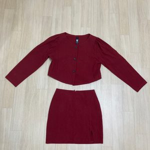 버건디 연말파티 파티룩 크리스마스파티룩 데일리룩 블라우스 치마