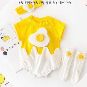 계란 헤어밴드 + 바디수트 세트 + 양말 + 나시수트? 아기수트 3~6개월용