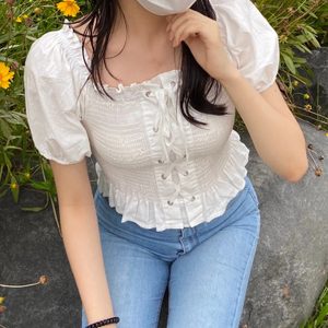 화이트 오프숄더 블라우스 스모크블라우스 스모크오프숄더 여성오프숄더
