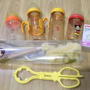 더블하트젖병2+손잡이+새)젖꼭지+미키젖병+유피스젖병+새)젖병솔+젖병집게
