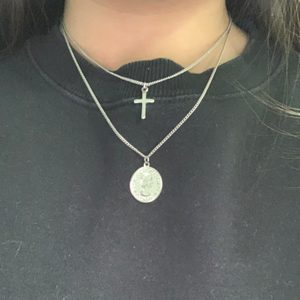 레이어드목걸이(은목걸이)_코인목걸이+십자가목걸이