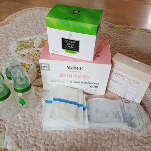 모유수유 세트(모유촉진차,수유패드,모유저장팩,그린맘젖병,스펙트라 유축 깔대기)