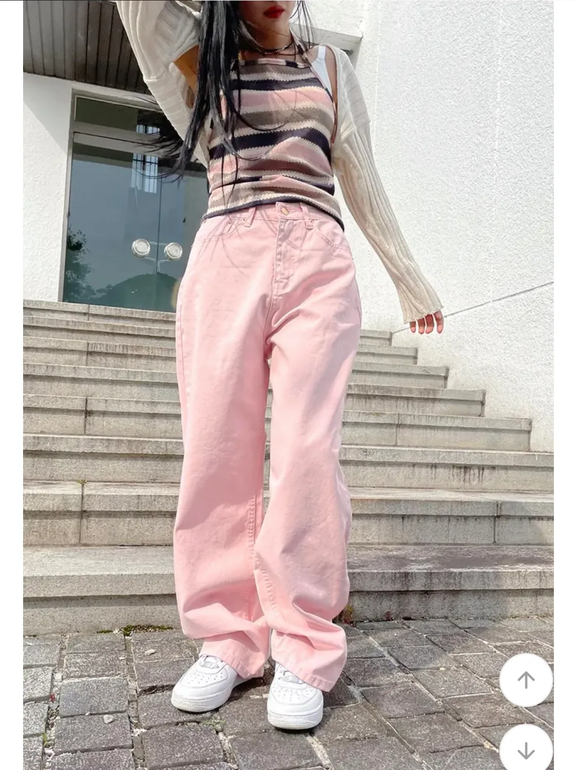 아쿠비클럽 연핑크와이드팬츠 y2k