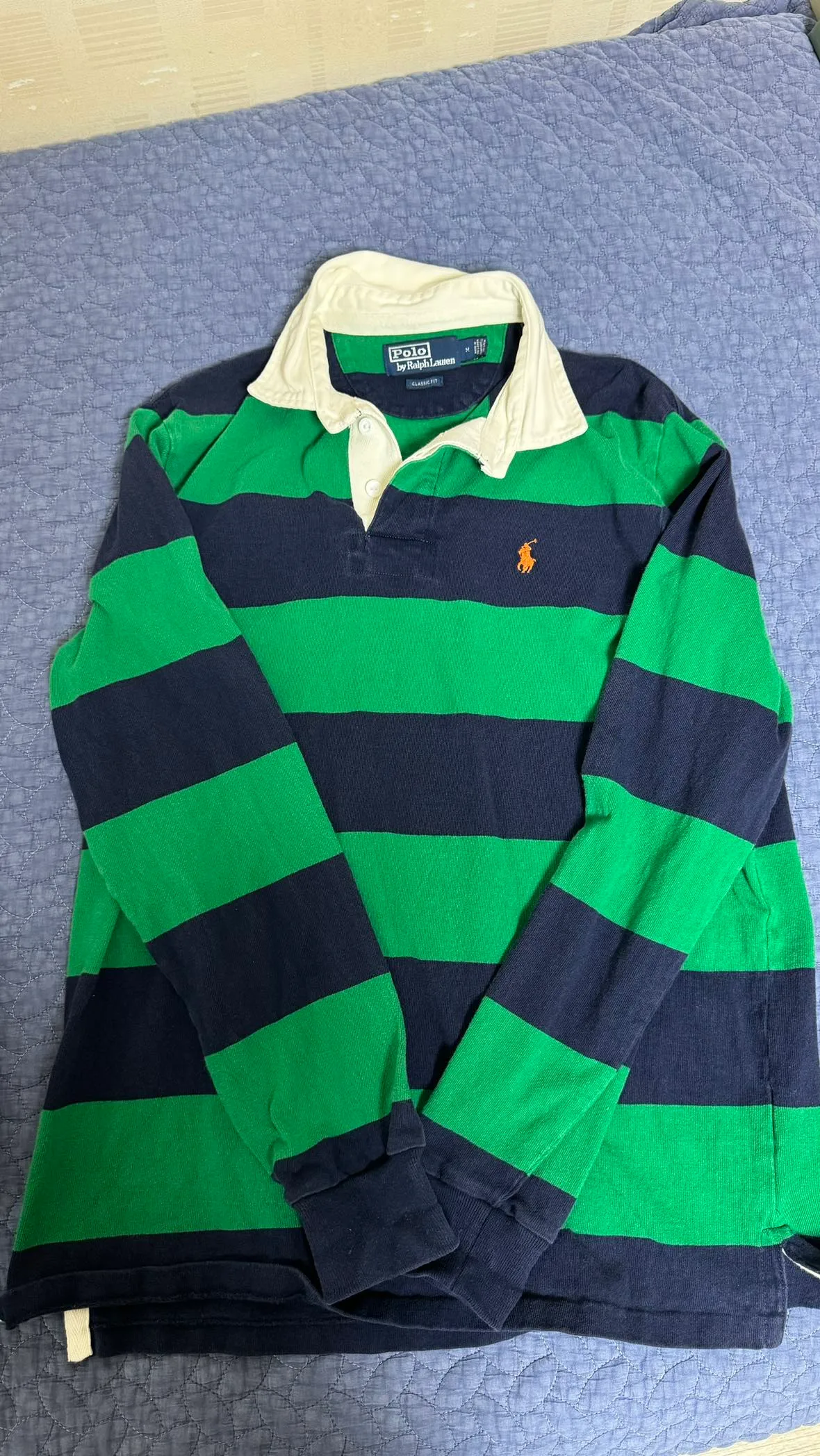 폴로 랄프로렌 그린 스트라이프 럭비티 클래식 m