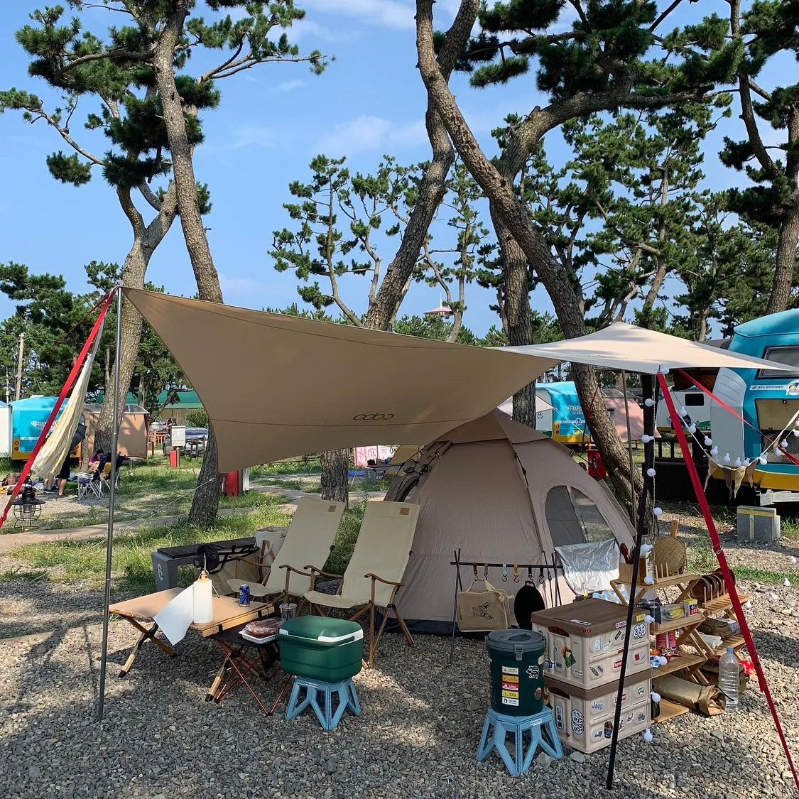 로티캠프 원터치육각텐트 탄색 팝니다