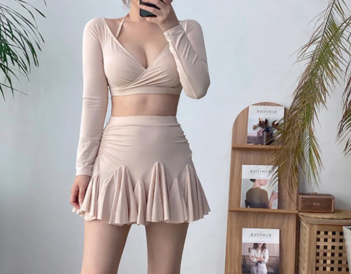 홀터넥 긴팔탑 비키니 수영복