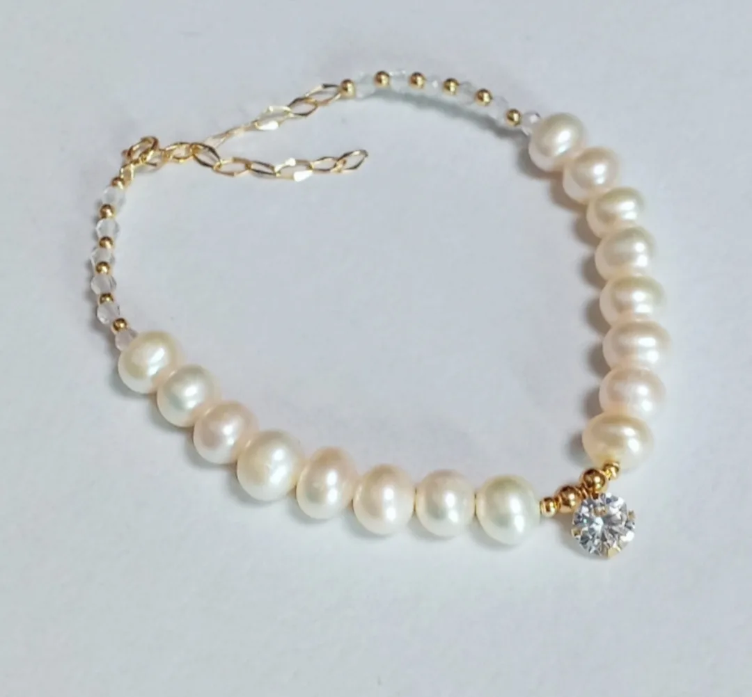 14K  백수정 담수진주 팔찌