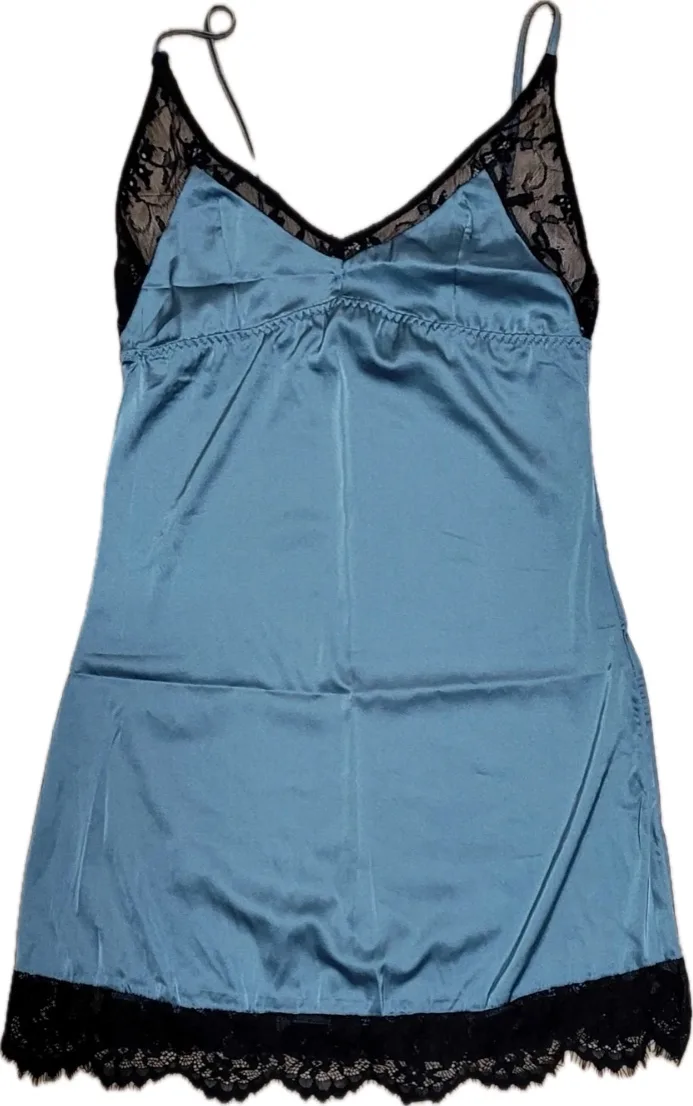 인디블루 터키쉬블루 새틴 실크 블랙 레이스포인트 끈나시 뷔스티에 원피스 이벤트 슬립