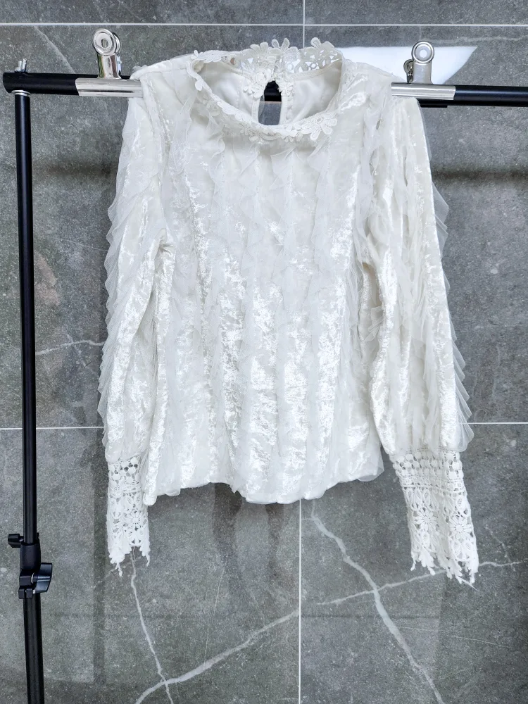 (중고)벨벳 레이스 블라우스