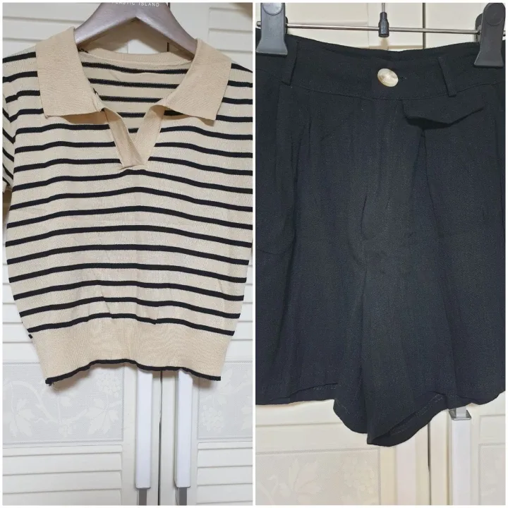 반팔니트티(프리)+린넨반바지(S-25사이즈) -2종일괄