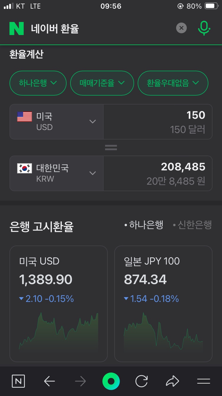 네이버 시세로 150달러 팔아요