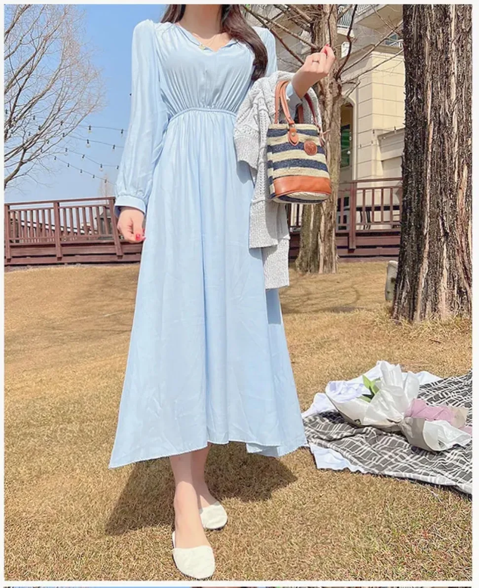 플레어 셔링 롱 원피스