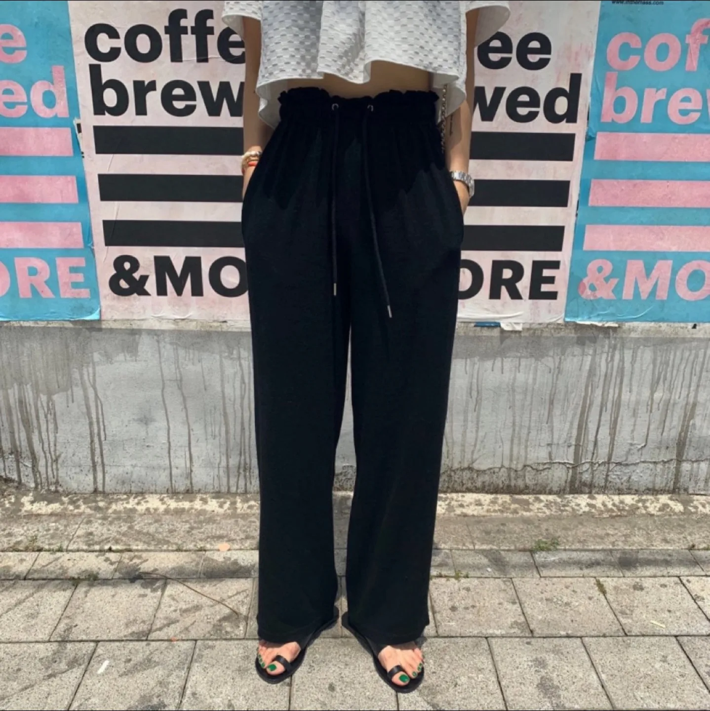 레브시티 린넨 밴드 통팬츠 (블랙, F)🖤