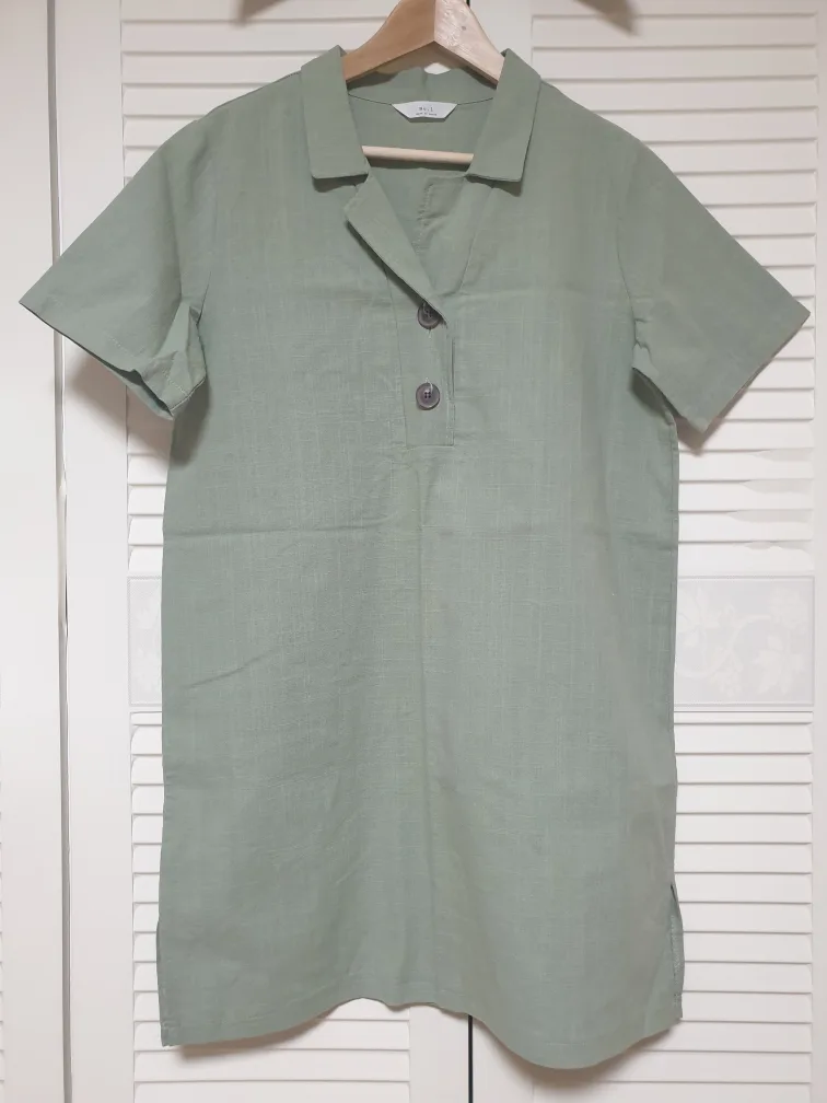 반팔 카라 린넨 롱셔츠형 남방(L) 미니 원피스/레깅스핏