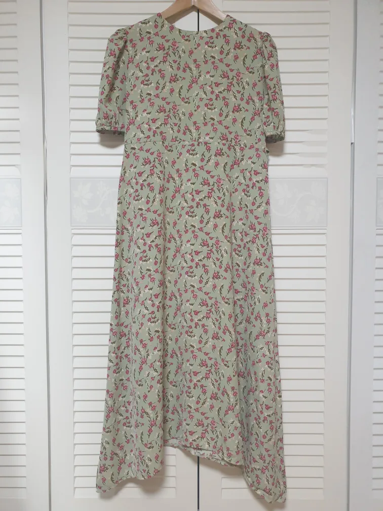 반팔 플라워 쉬폰 롱원피스(S) ~44,, 마른55