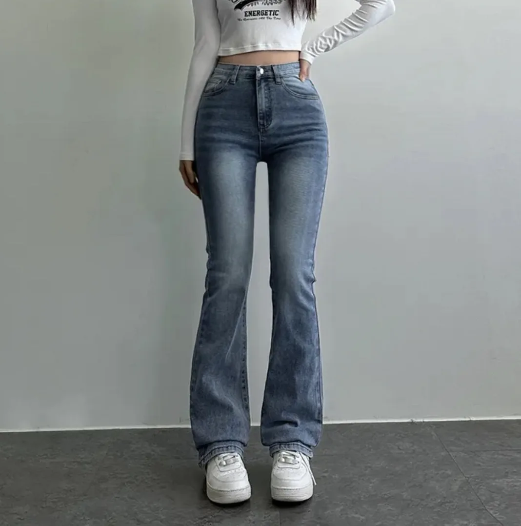 (🏷️택도 안뜯은 새 제품) 하이웨스트 부츠컷  팬츠 (연청, 흑청)